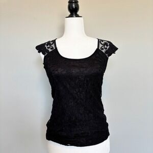 Costa Blanca Size Medium Lace Top Sheer Black Dark Romantic Whimsigoth Feminine